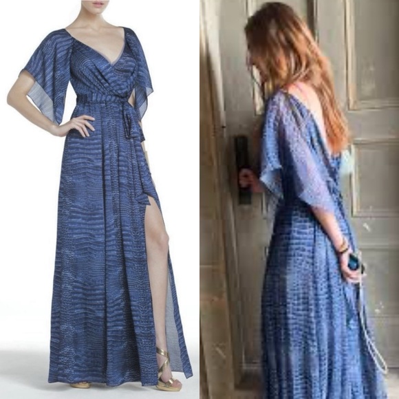 BCBGMAXAZRIA Madeleine blue silk croc print maxi dress Womens XXS Fairyc…